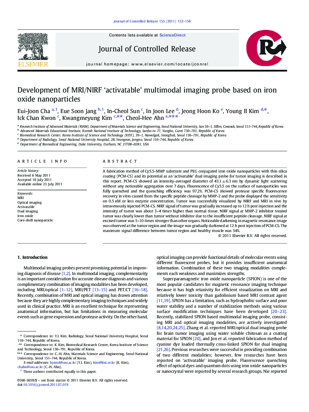 Development of MRI/NIRF ‘activatable’ multimodal imaging probe based on iron oxide nanoparticles