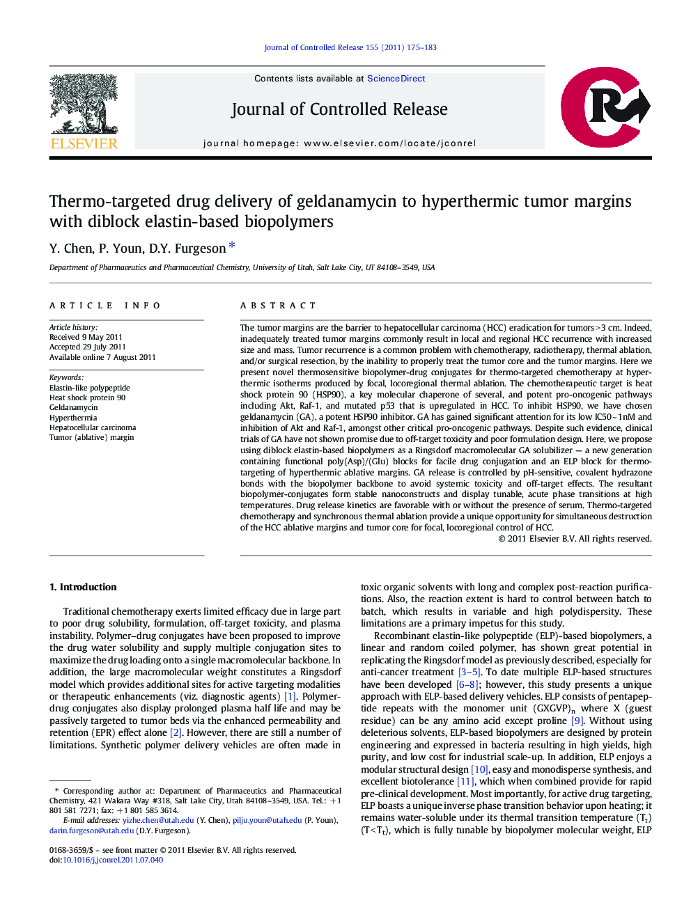 Thermo-targeted drug delivery of geldanamycin to hyperthermic tumor margins with diblock elastin-based biopolymers