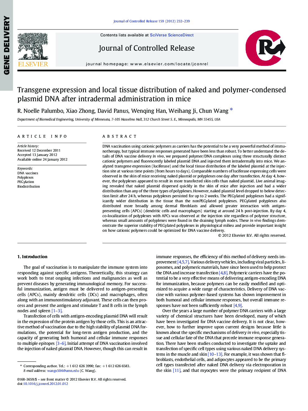 Transgene expression and local tissue distribution of naked and polymer-condensed plasmid DNA after intradermal administration in mice