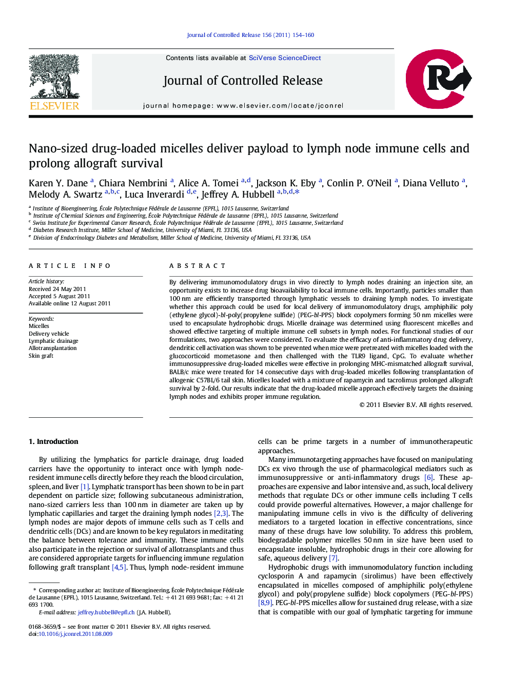 Nano-sized drug-loaded micelles deliver payload to lymph node immune cells and prolong allograft survival