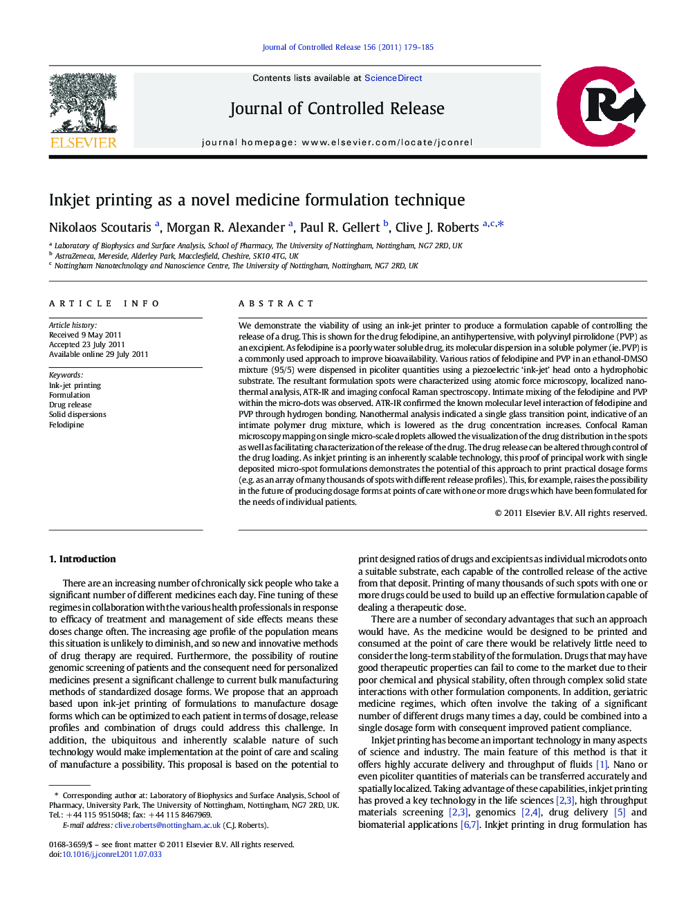 Inkjet printing as a novel medicine formulation technique