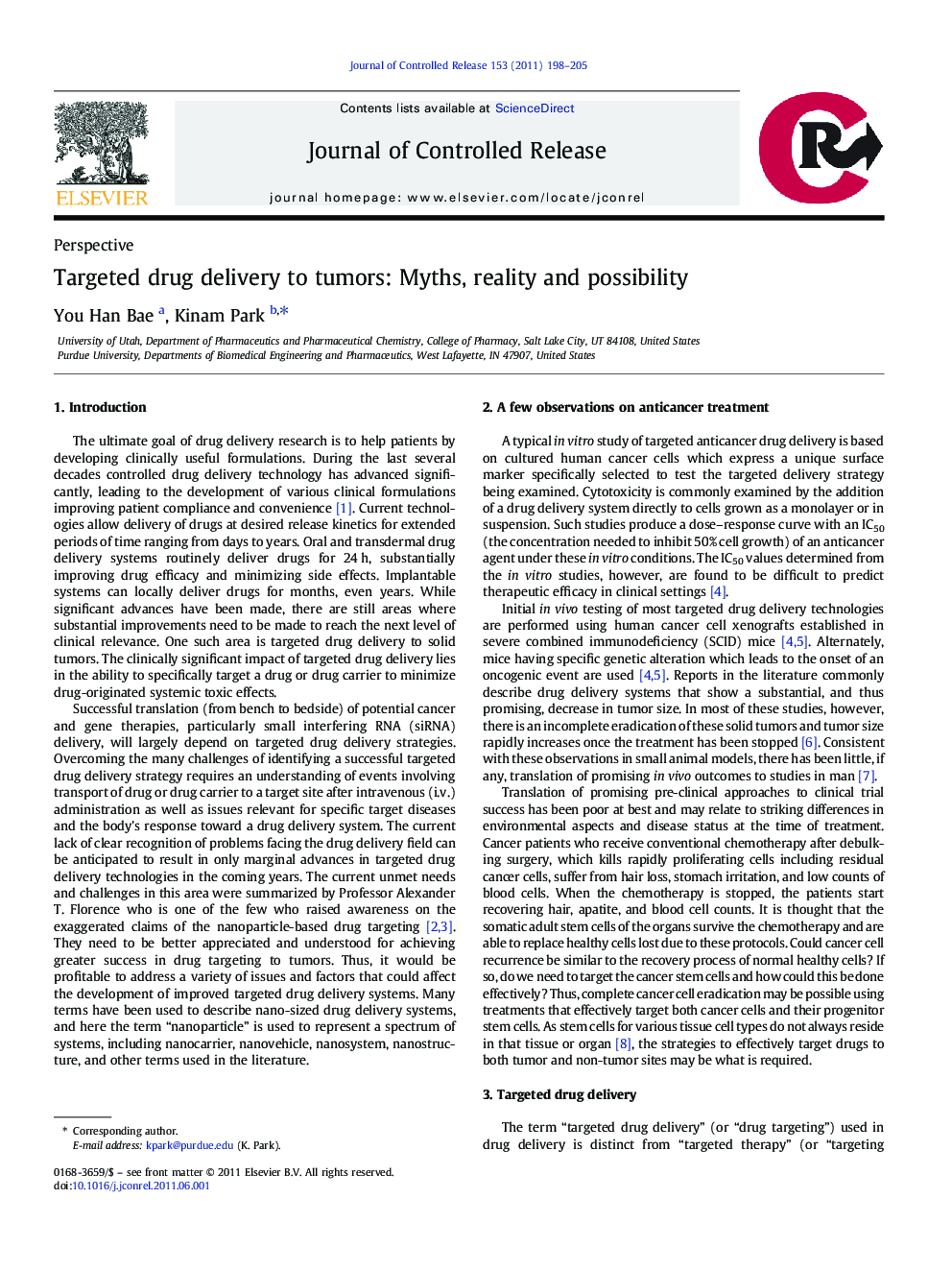 Targeted drug delivery to tumors: Myths, reality and possibility