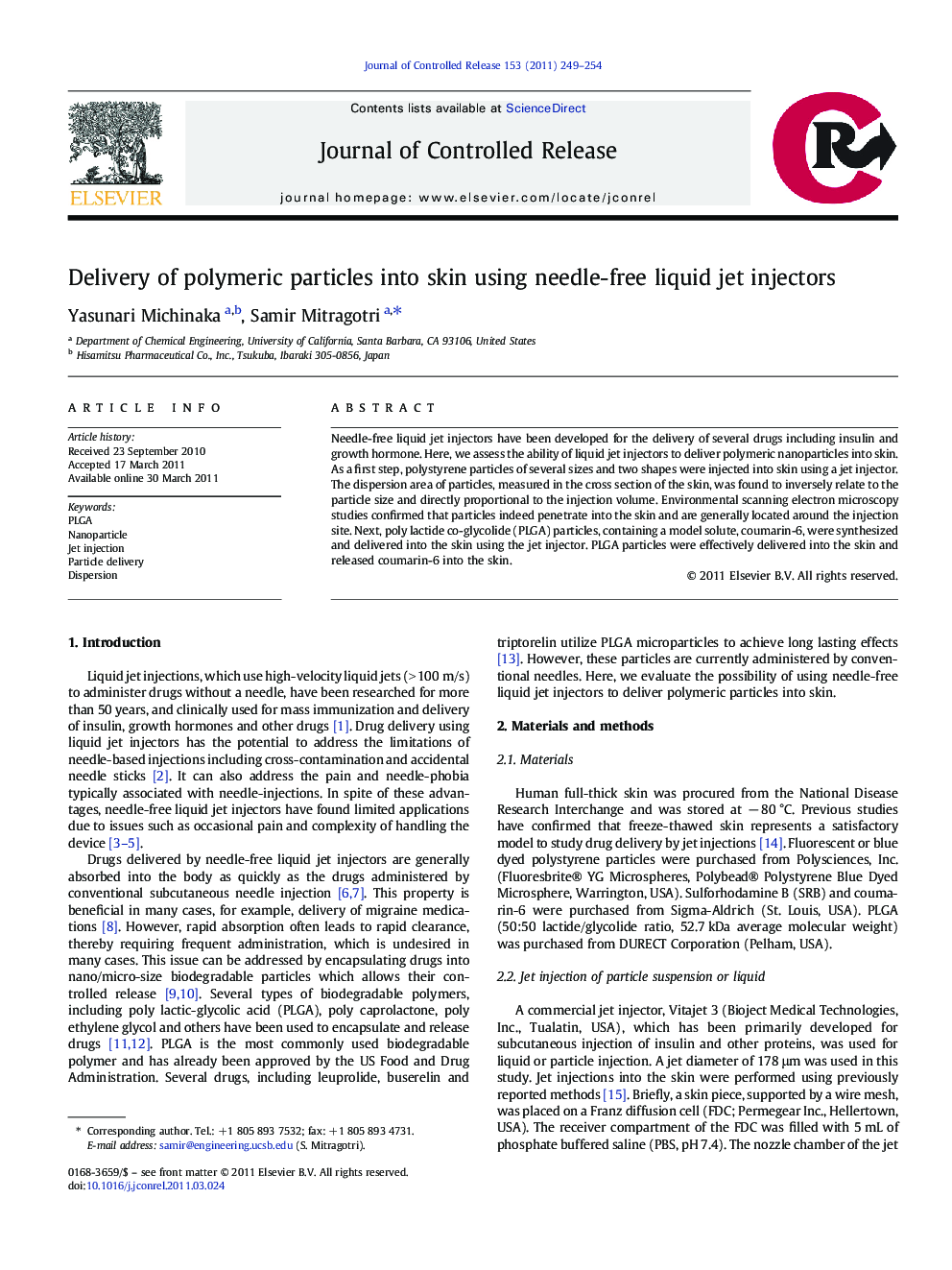 Delivery of polymeric particles into skin using needle-free liquid jet injectors