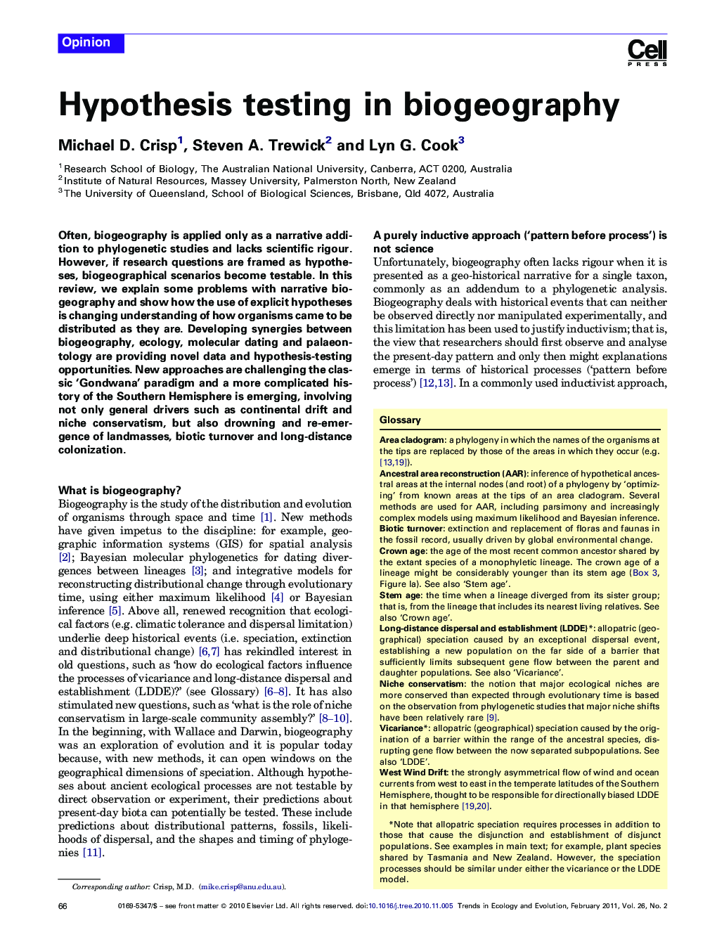 Hypothesis testing in biogeography