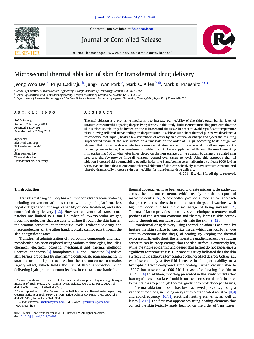 Microsecond thermal ablation of skin for transdermal drug delivery