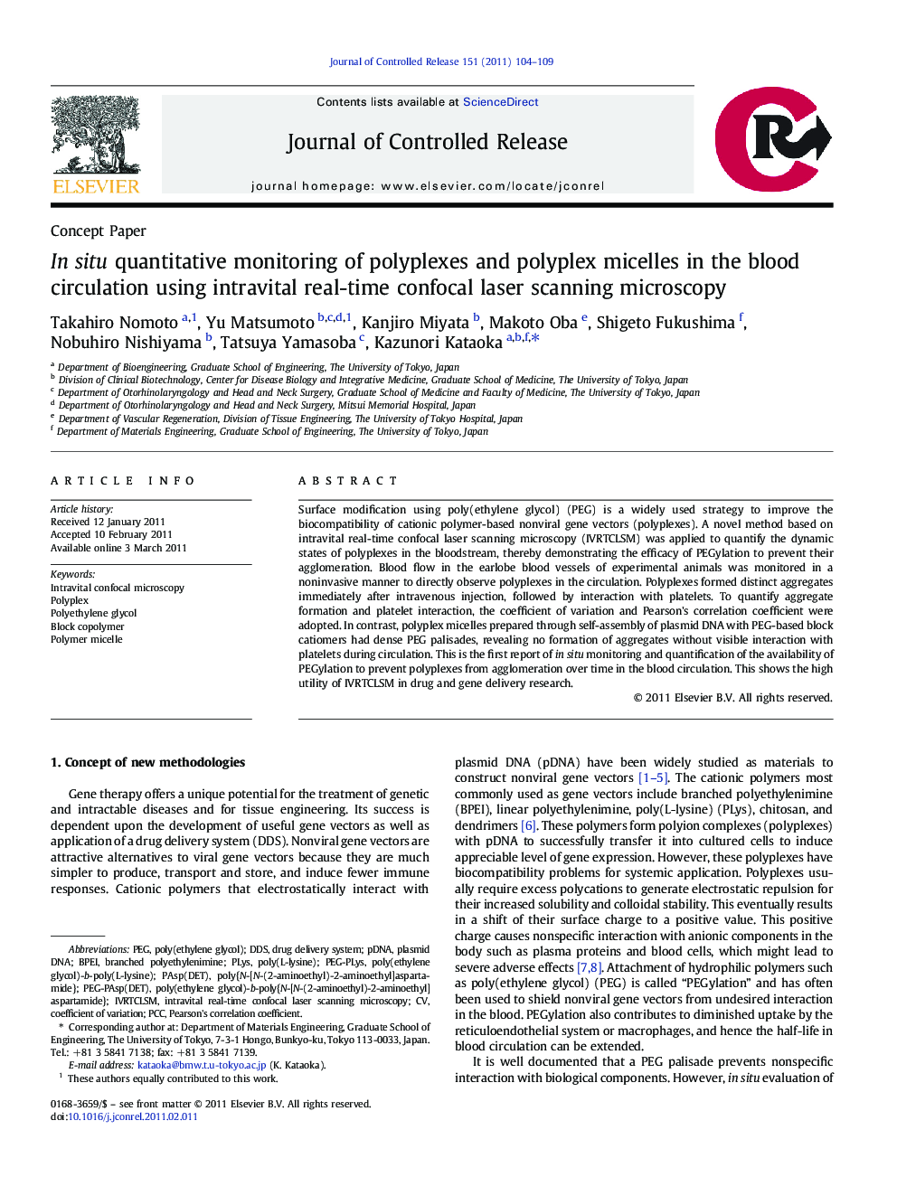 In situ quantitative monitoring of polyplexes and polyplex micelles in the blood circulation using intravital real-time confocal laser scanning microscopy