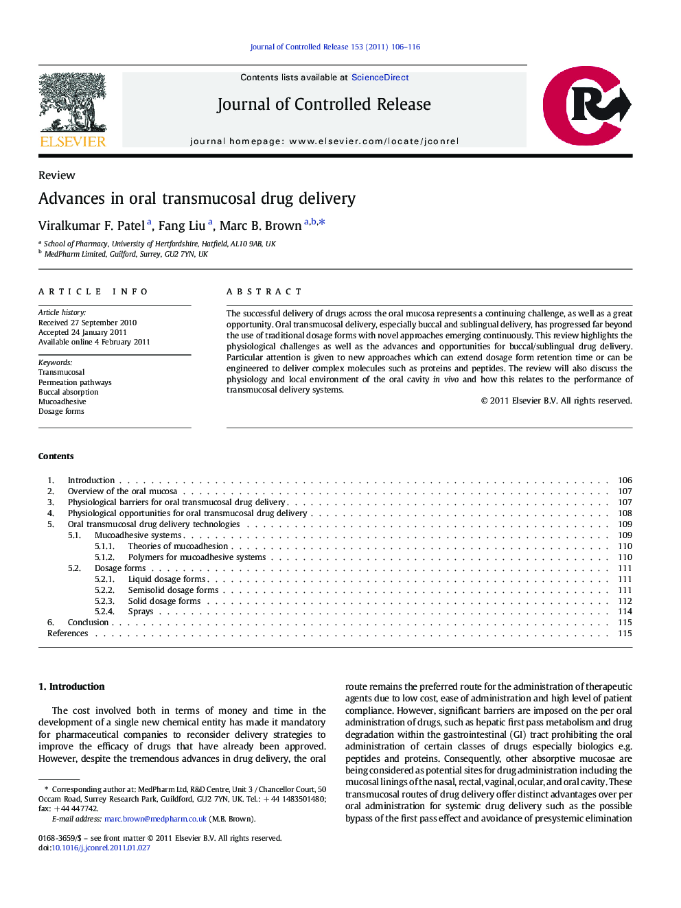 Advances in oral transmucosal drug delivery