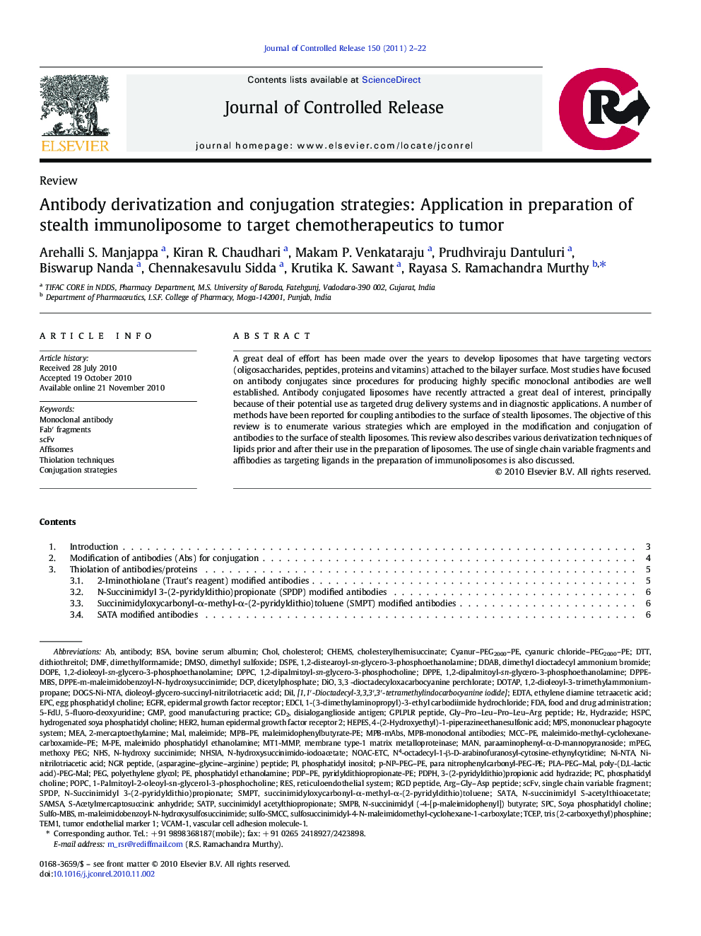 Antibody derivatization and conjugation strategies: Application in preparation of stealth immunoliposome to target chemotherapeutics to tumor