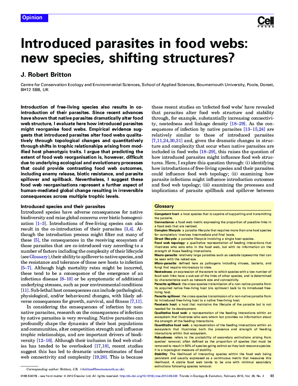 Introduced parasites in food webs: new species, shifting structures?