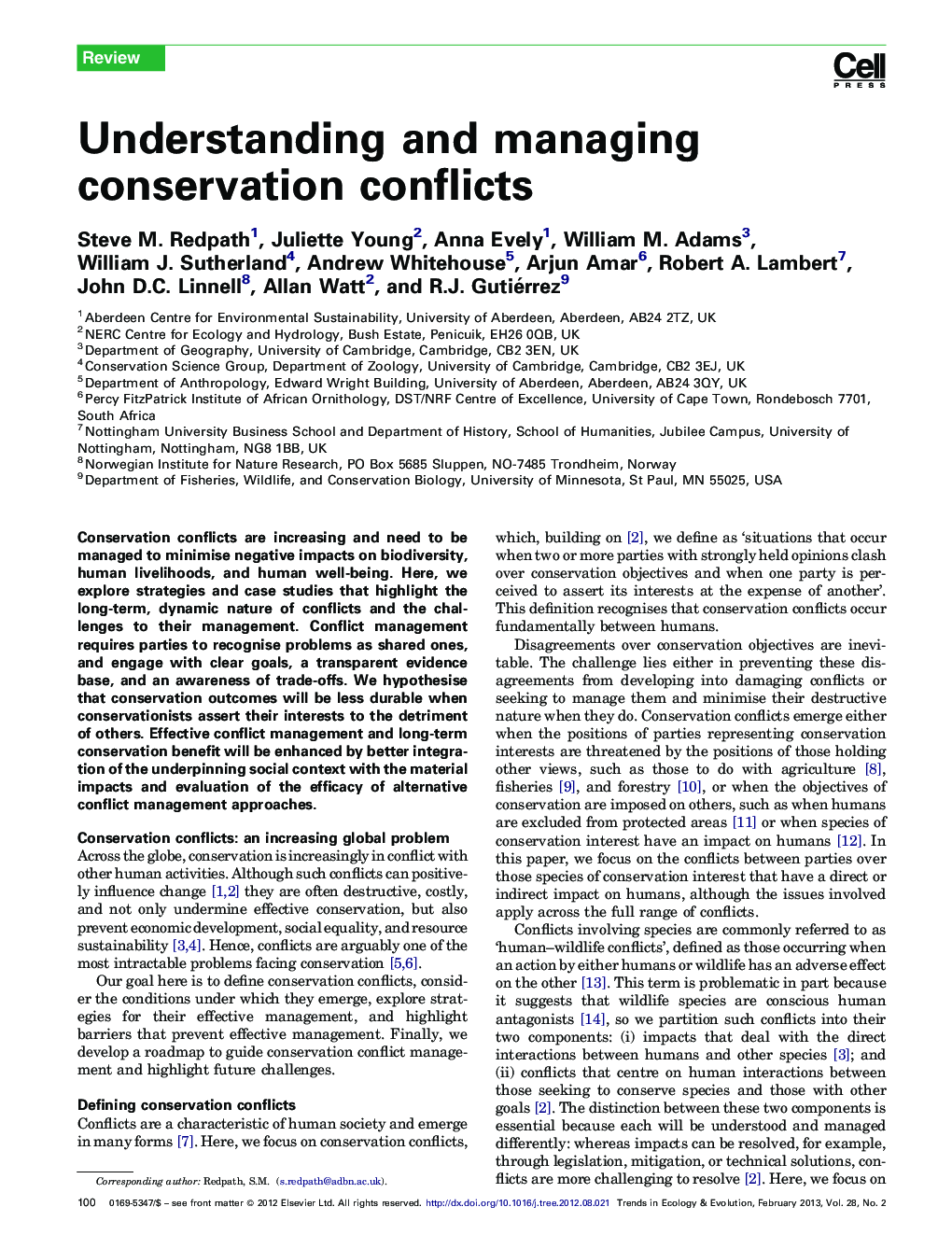Understanding and managing conservation conflicts