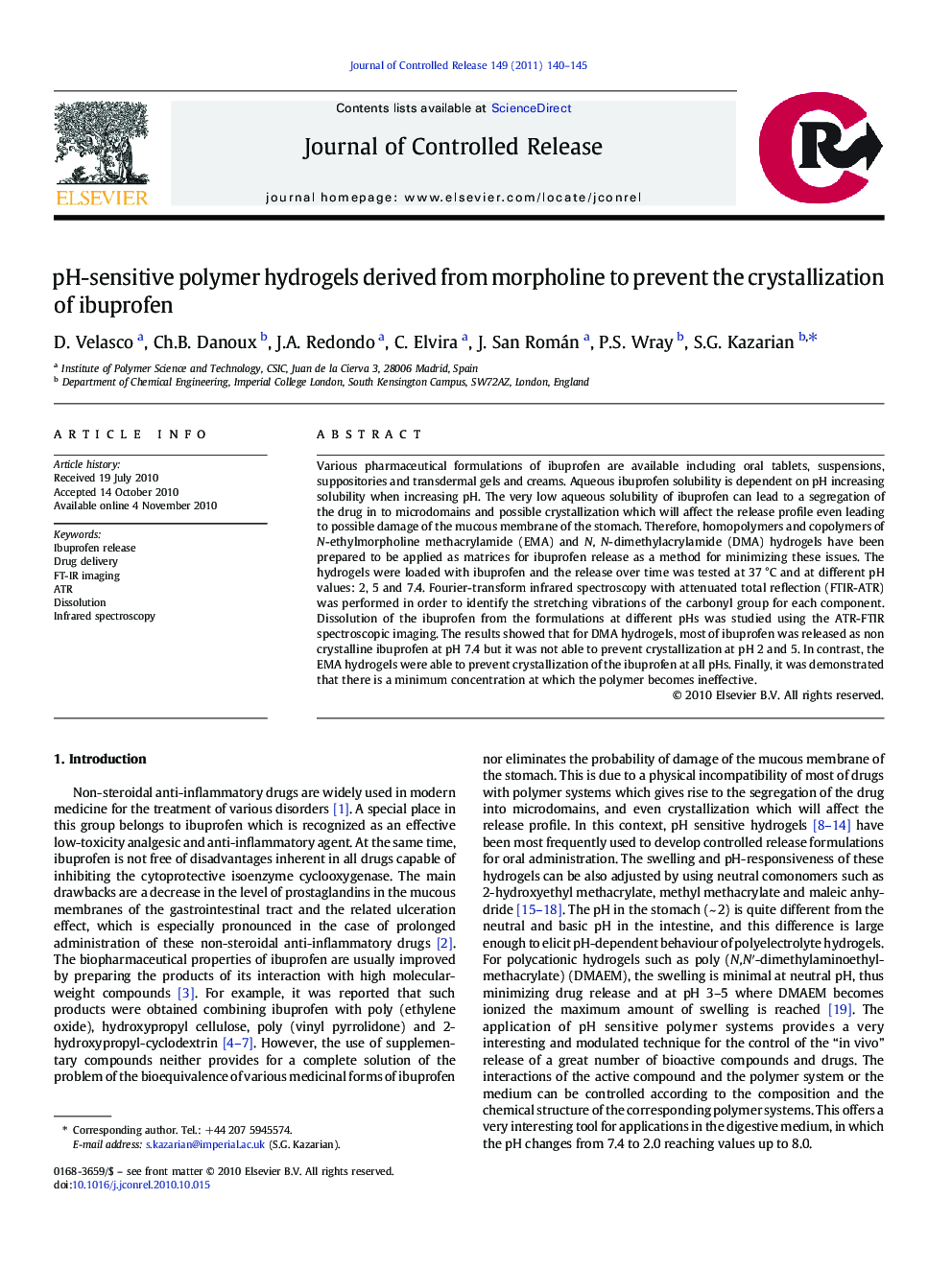 pH-sensitive polymer hydrogels derived from morpholine to prevent the crystallization of ibuprofen