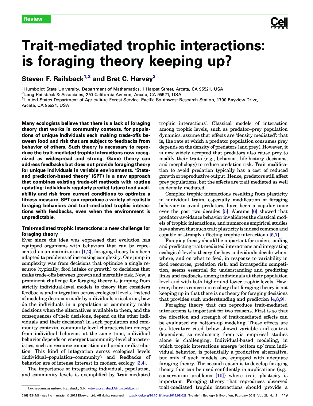 Trait-mediated trophic interactions: is foraging theory keeping up?
