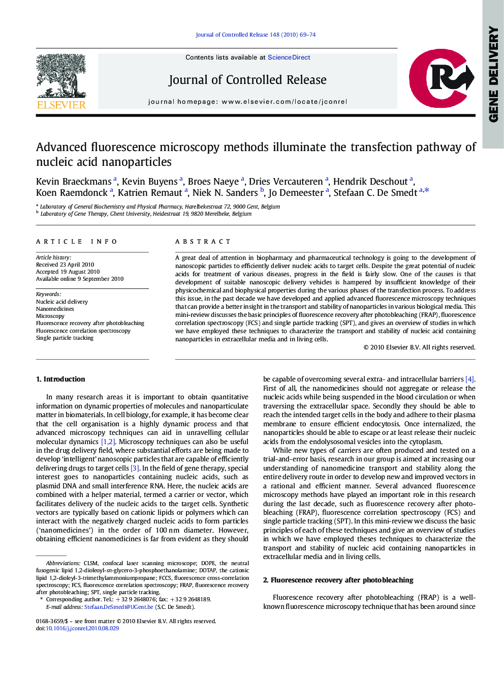 Advanced fluorescence microscopy methods illuminate the transfection pathway of nucleic acid nanoparticles