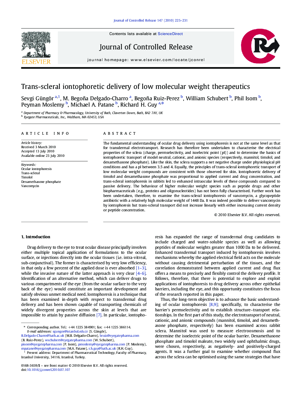 Trans-scleral iontophoretic delivery of low molecular weight therapeutics