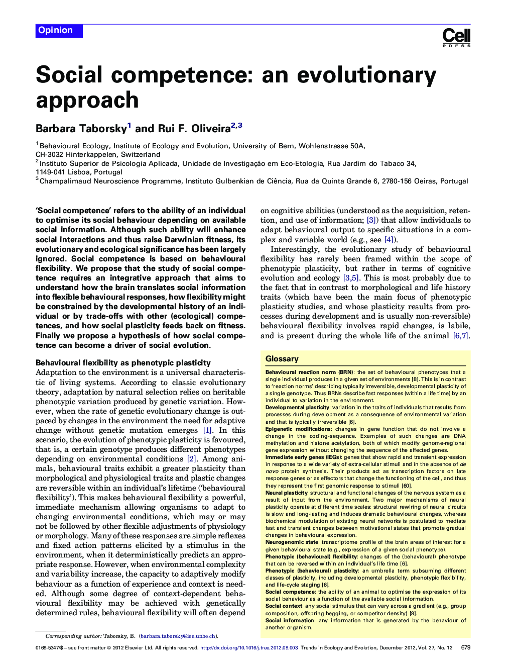 Social competence: an evolutionary approach