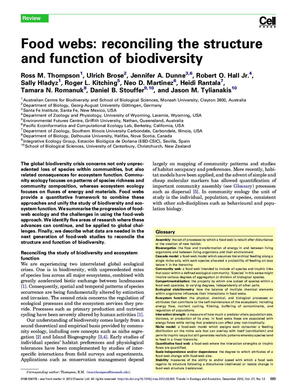 Food webs: reconciling the structure and function of biodiversity