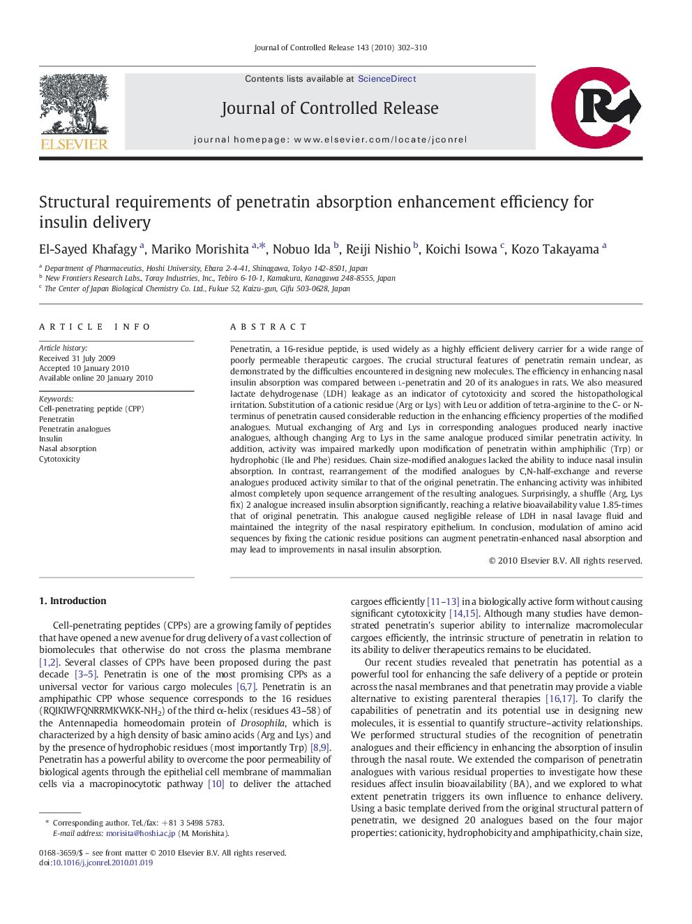 Structural requirements of penetratin absorption enhancement efficiency for insulin delivery