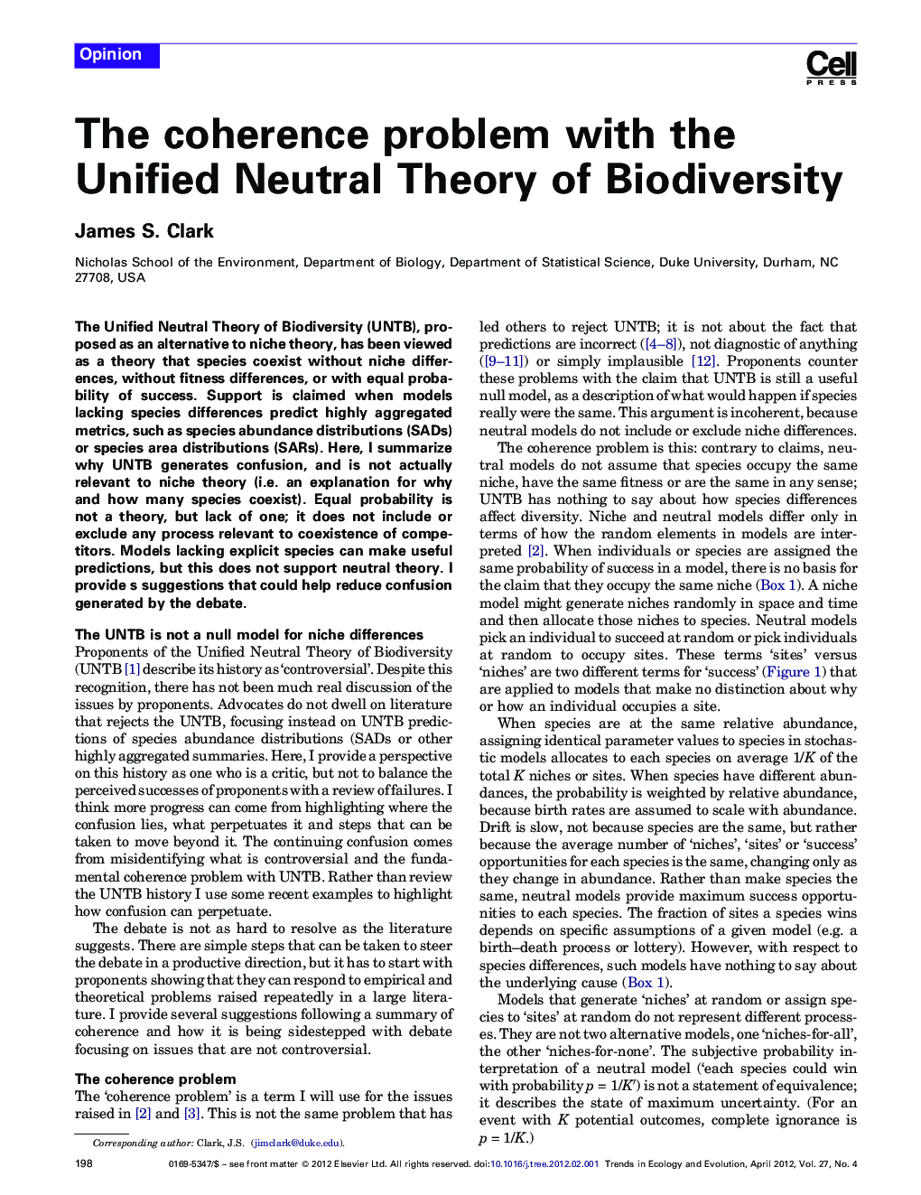 The coherence problem with the Unified Neutral Theory of Biodiversity