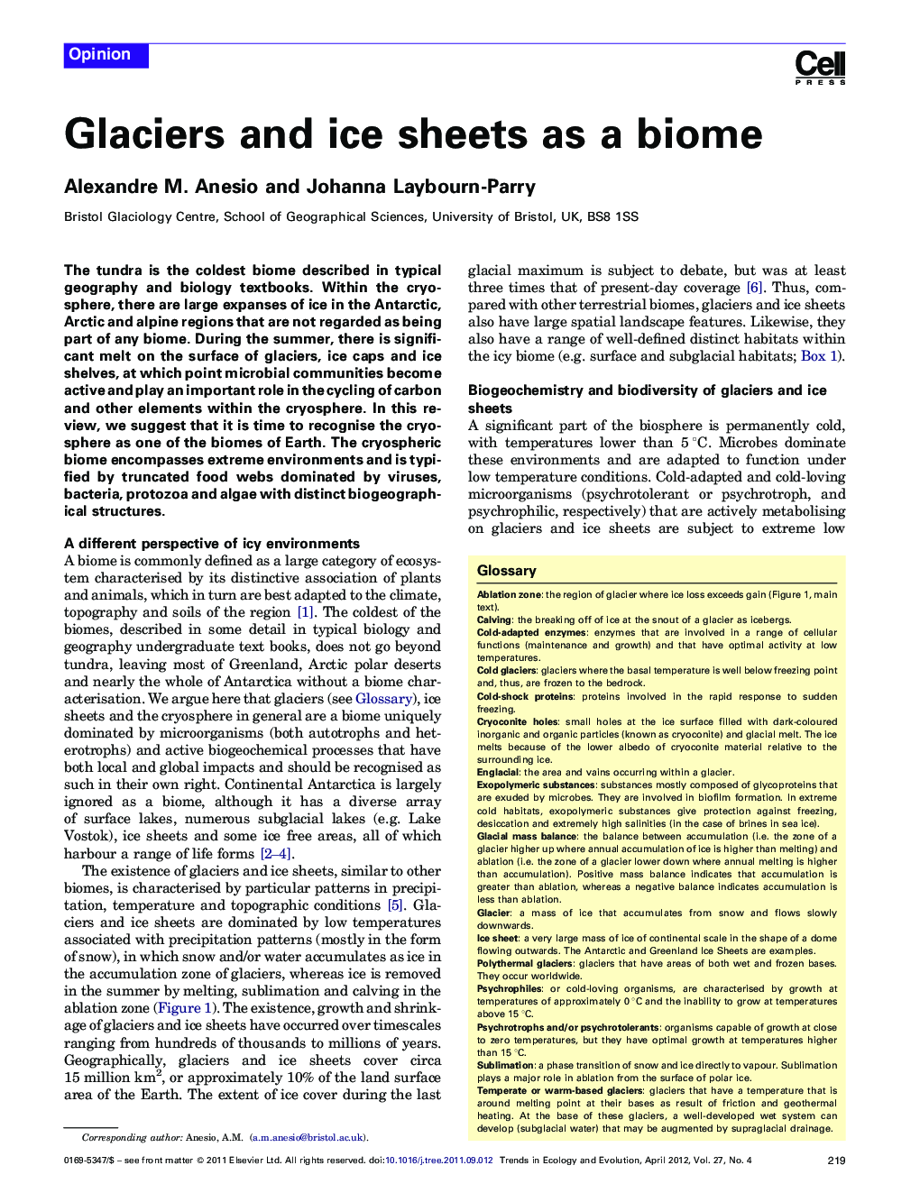 Glaciers and ice sheets as a biome