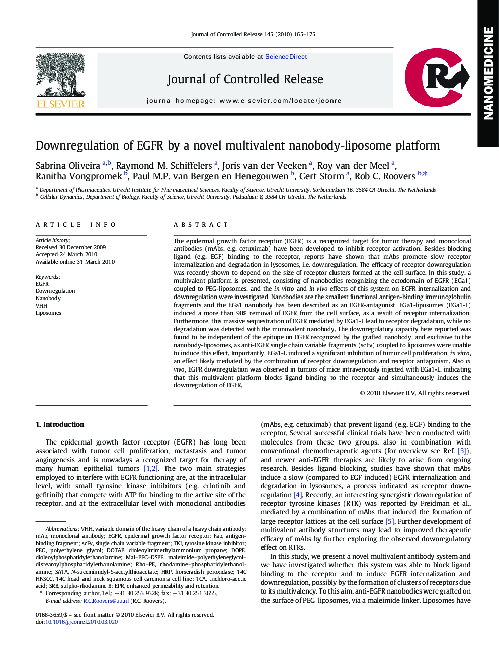 Downregulation of EGFR by a novel multivalent nanobody-liposome platform