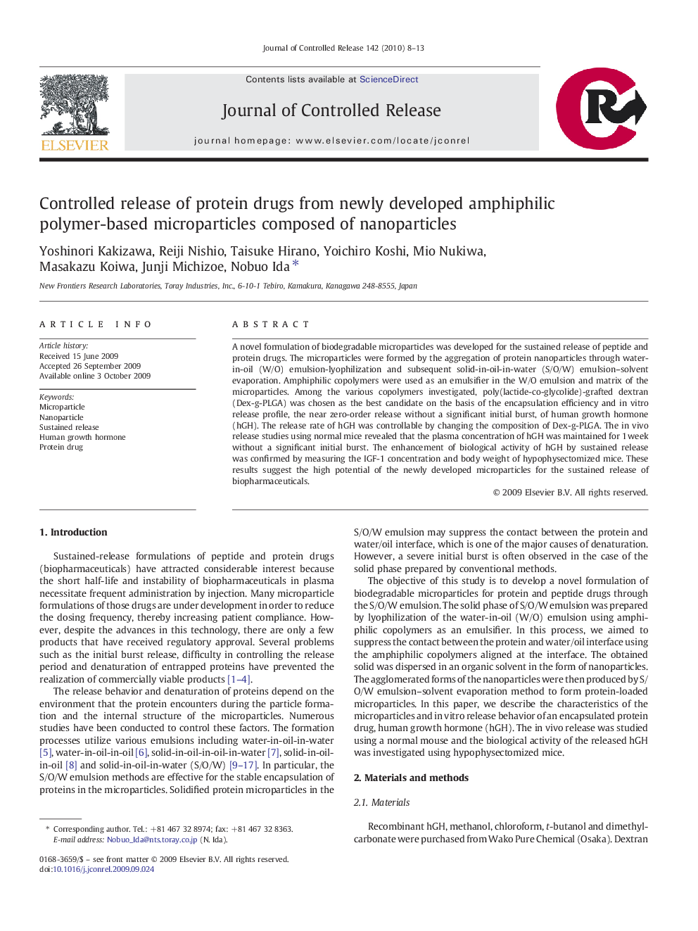 Controlled release of protein drugs from newly developed amphiphilic polymer-based microparticles composed of nanoparticles