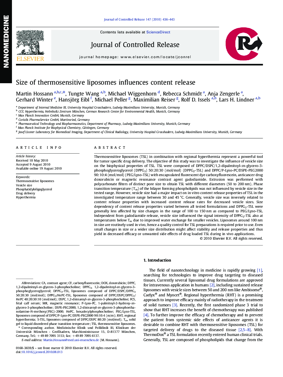 Size of thermosensitive liposomes influences content release