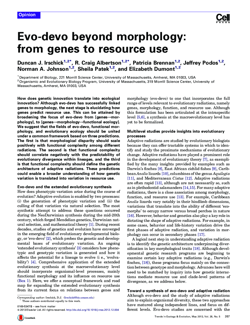 Evo-devo beyond morphology: from genes to resource use