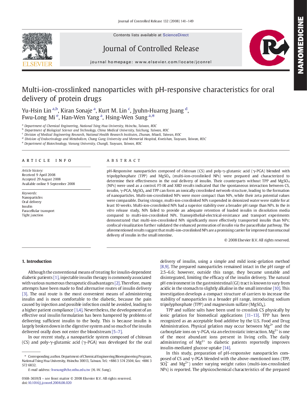 Multi-ion-crosslinked nanoparticles with pH-responsive characteristics for oral delivery of protein drugs