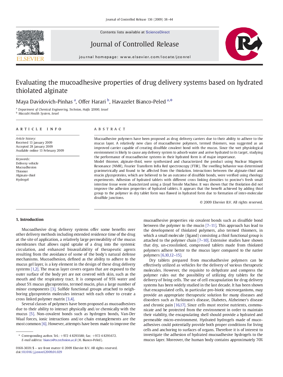 Evaluating the mucoadhesive properties of drug delivery systems based on hydrated thiolated alginate