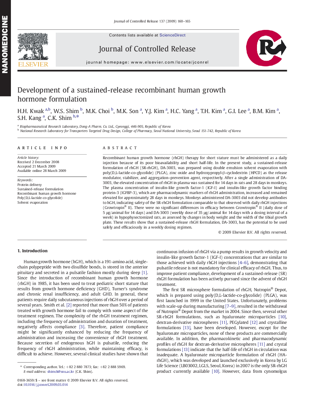 Development of a sustained-release recombinant human growth hormone formulation