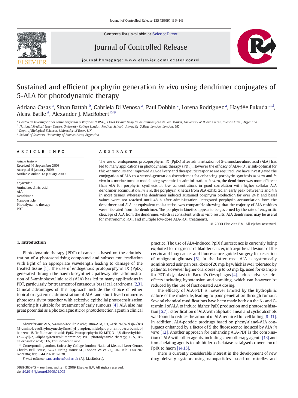 Sustained and efficient porphyrin generation in vivo using dendrimer conjugates of 5-ALA for photodynamic therapy