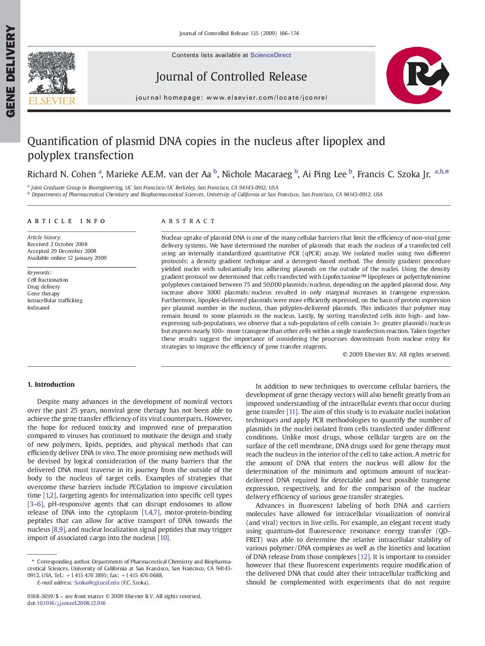 Quantification of plasmid DNA copies in the nucleus after lipoplex and polyplex transfection