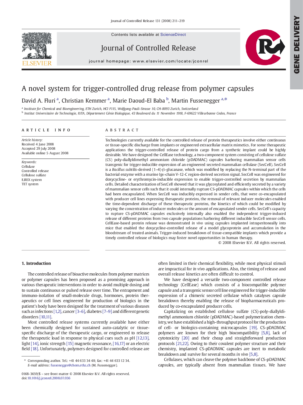 A novel system for trigger-controlled drug release from polymer capsules