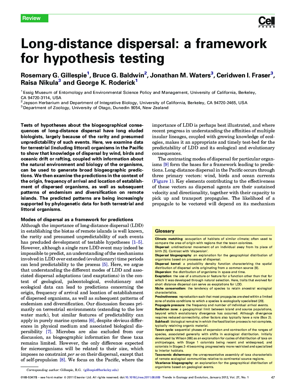 Long-distance dispersal: a framework for hypothesis testing