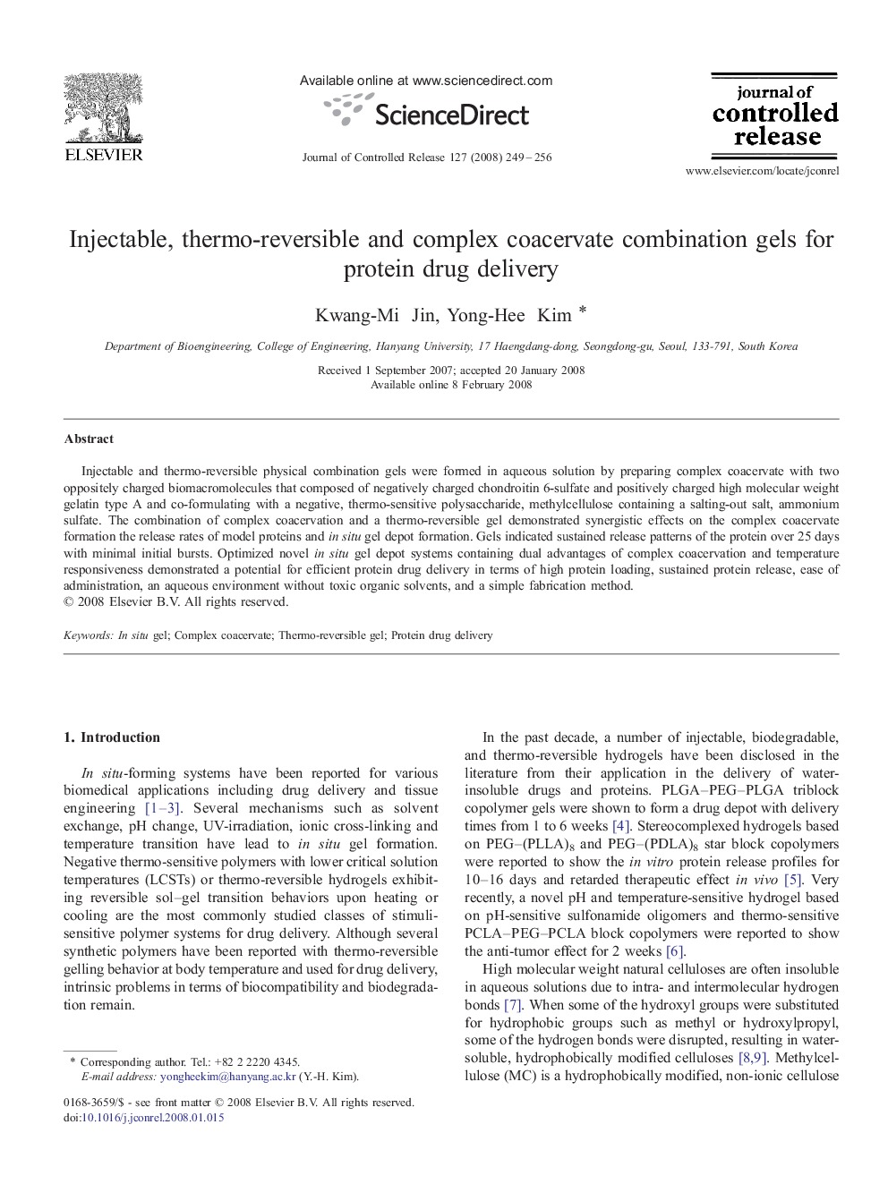 Injectable, thermo-reversible and complex coacervate combination gels for protein drug delivery