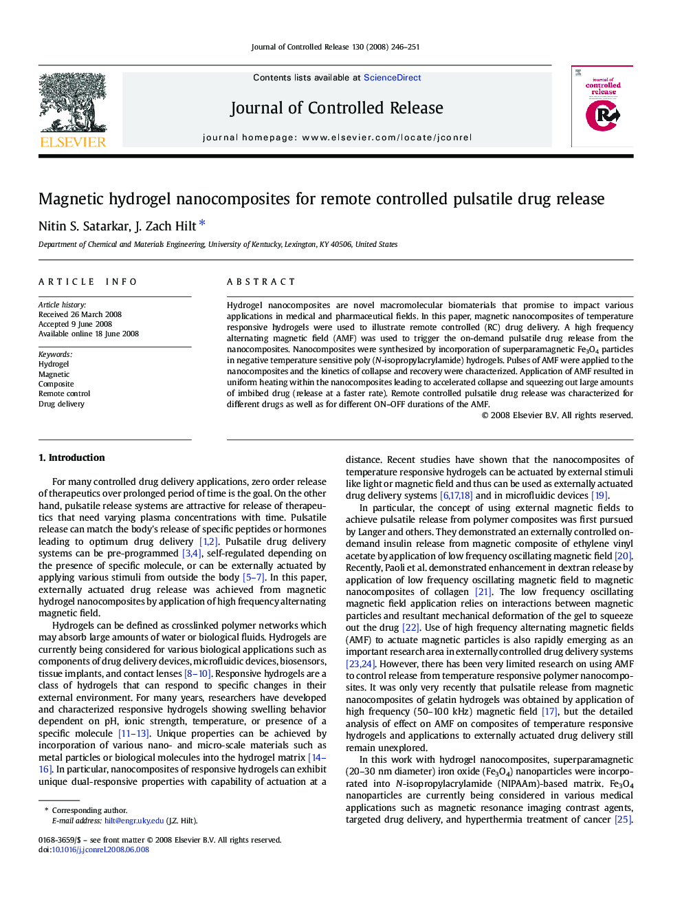 Magnetic hydrogel nanocomposites for remote controlled pulsatile drug release