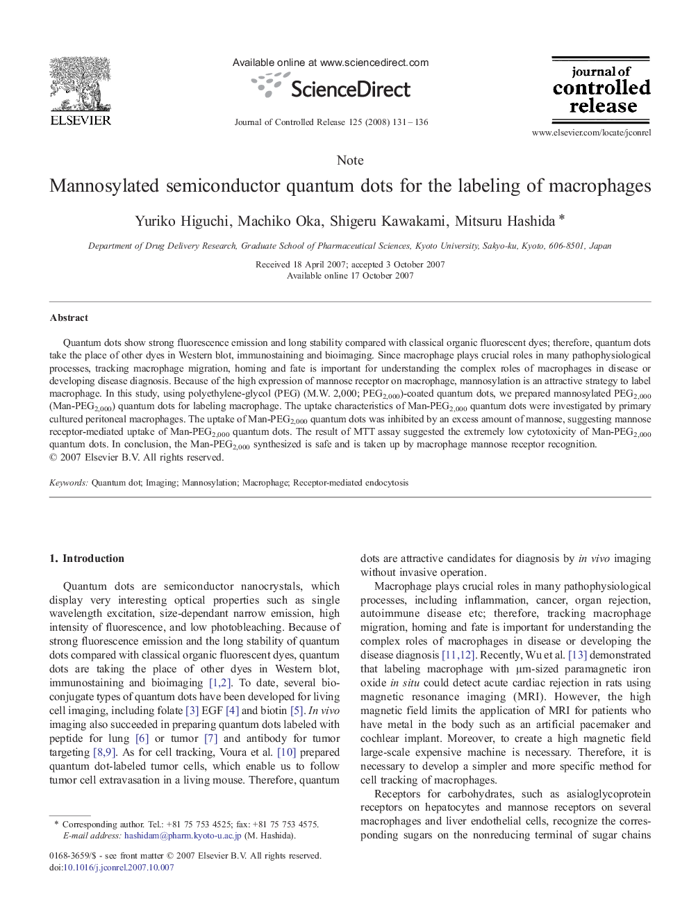 Mannosylated semiconductor quantum dots for the labeling of macrophages