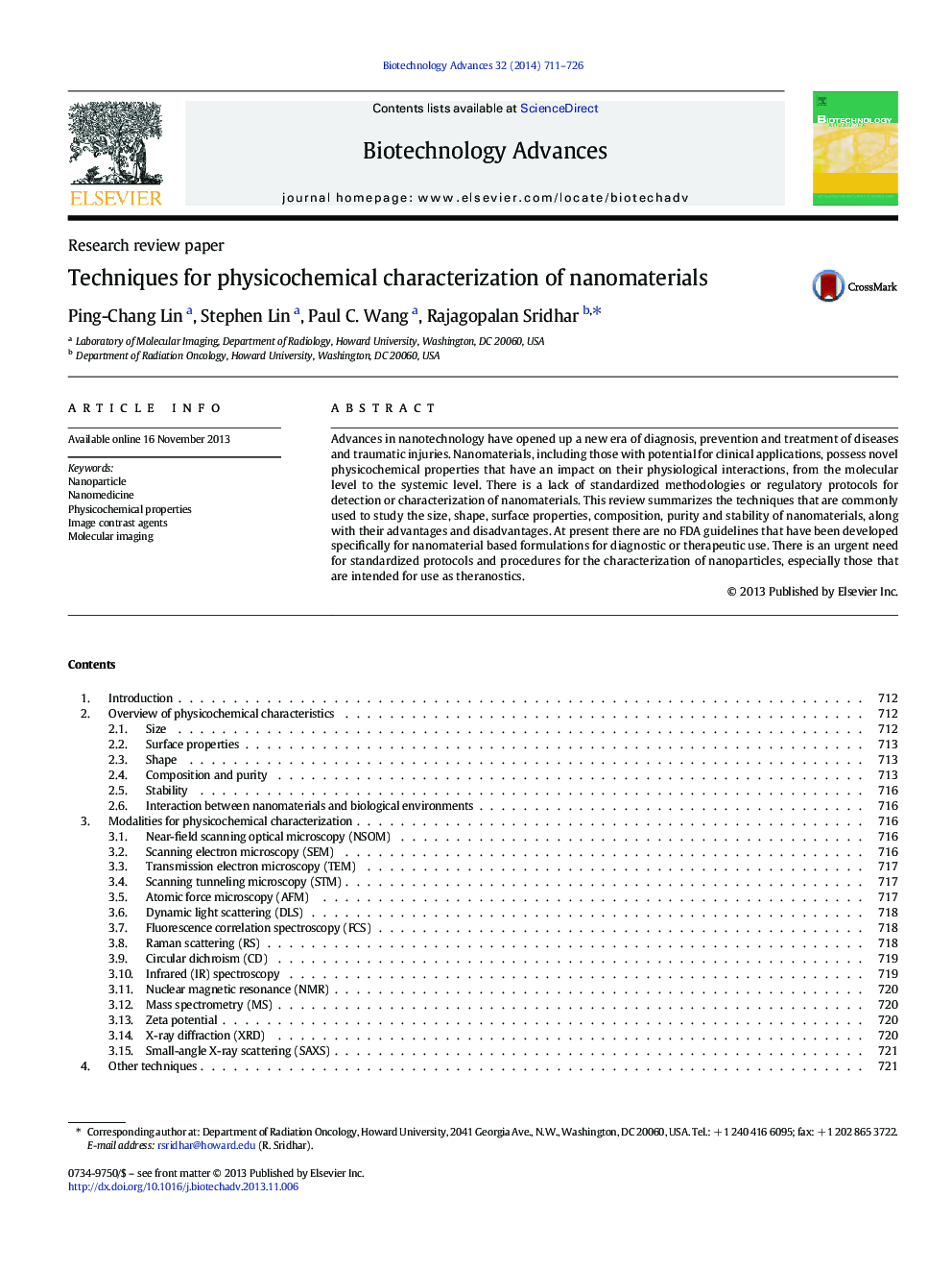 Techniques for physicochemical characterization of nanomaterials