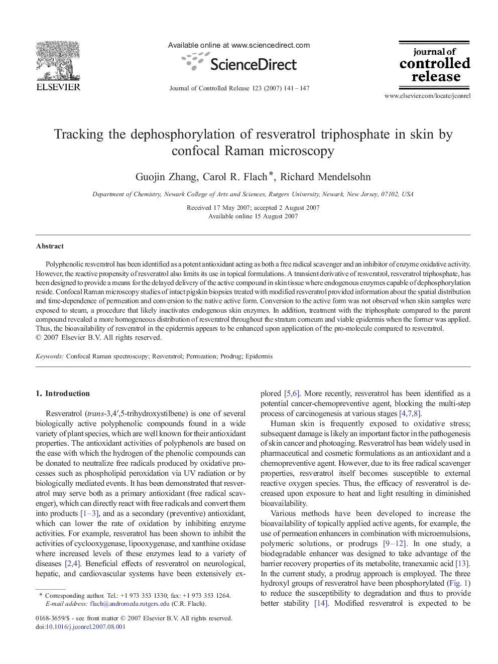 Tracking the dephosphorylation of resveratrol triphosphate in skin by confocal Raman microscopy