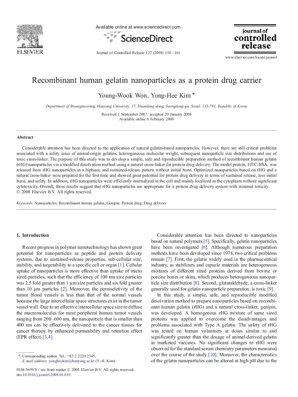 Recombinant human gelatin nanoparticles as a protein drug carrier