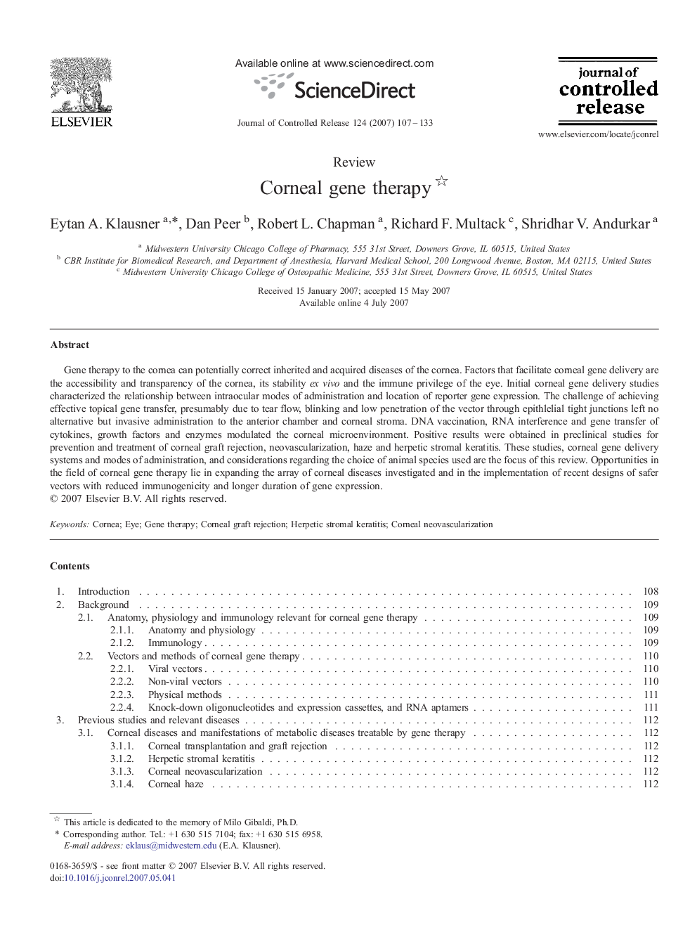 Corneal gene therapy 