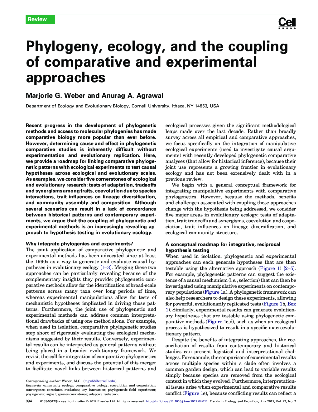 Phylogeny, ecology, and the coupling of comparative and experimental approaches