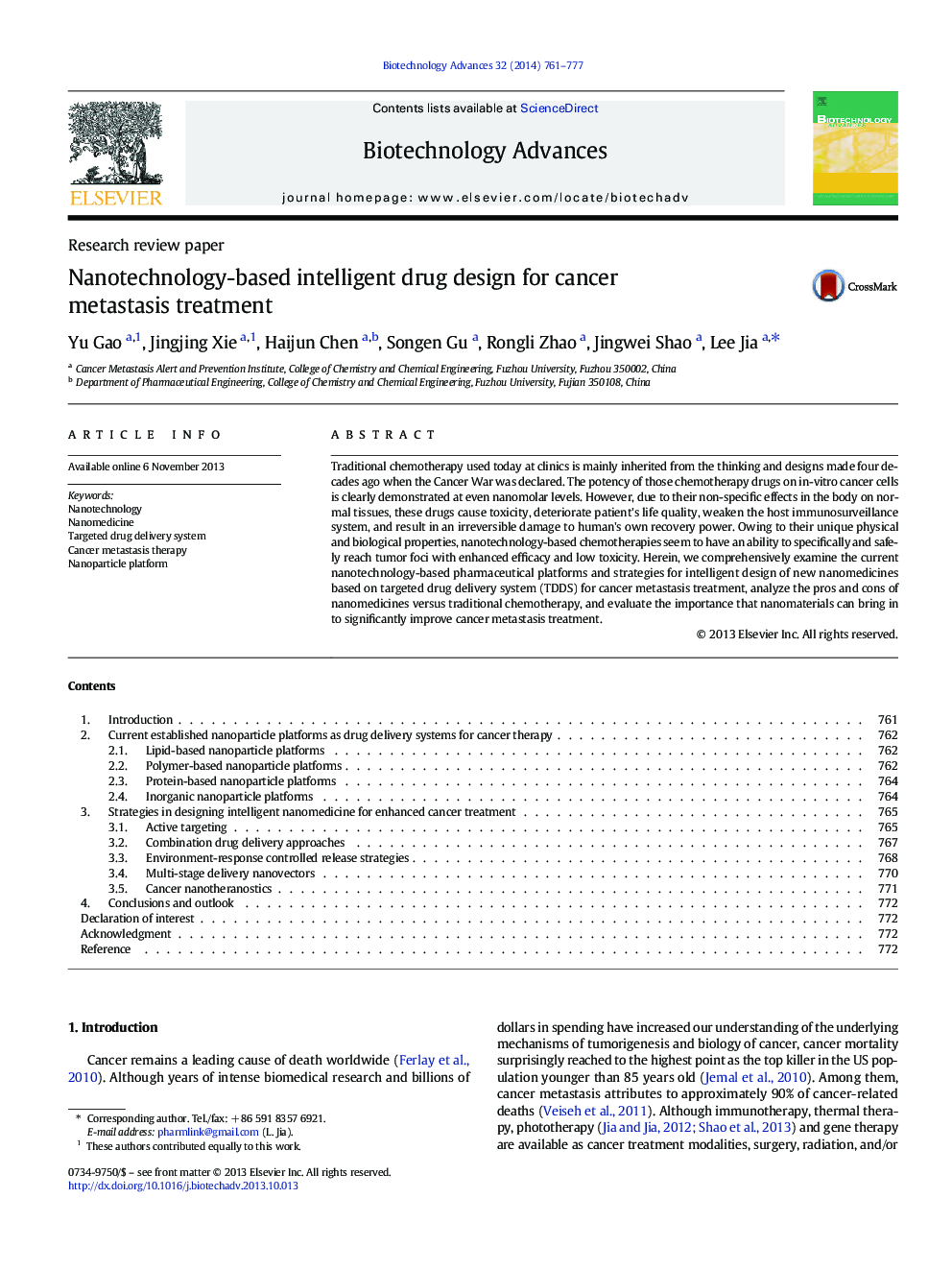 Nanotechnology-based intelligent drug design for cancer metastasis treatment