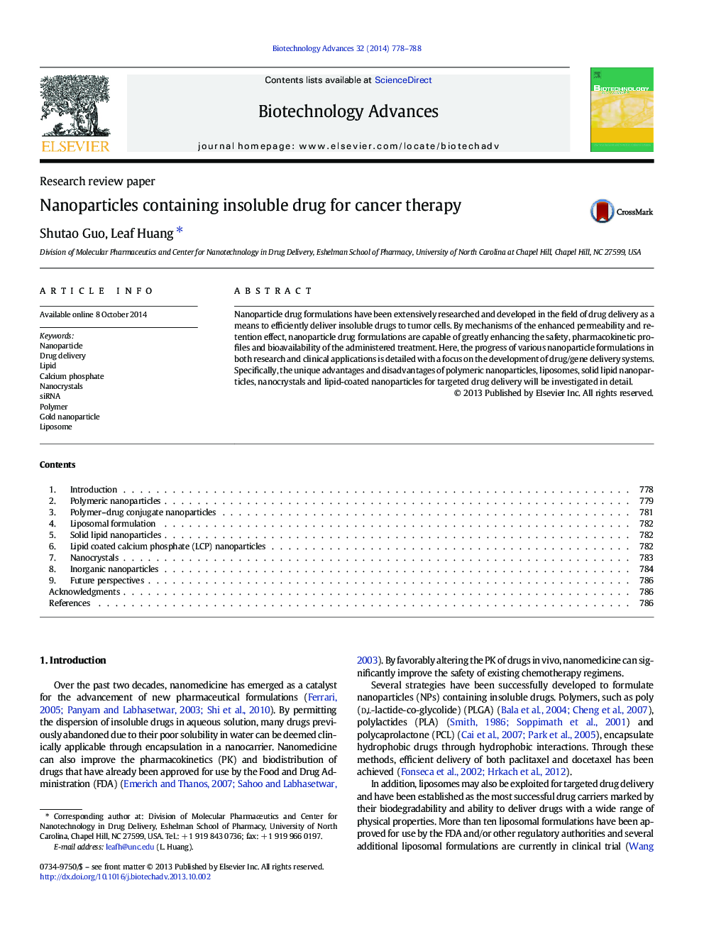 Nanoparticles containing insoluble drug for cancer therapy