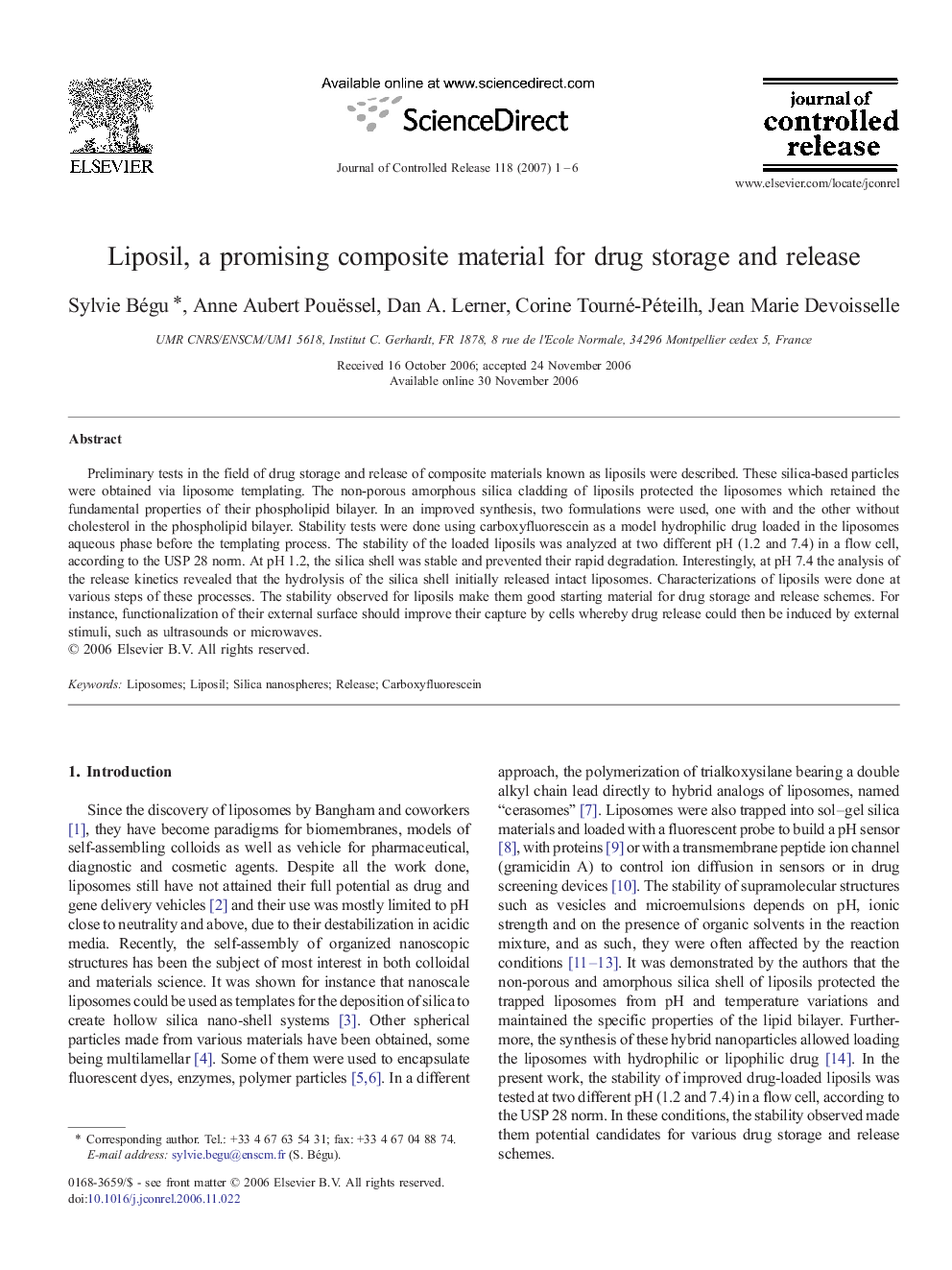 Liposil, a promising composite material for drug storage and release