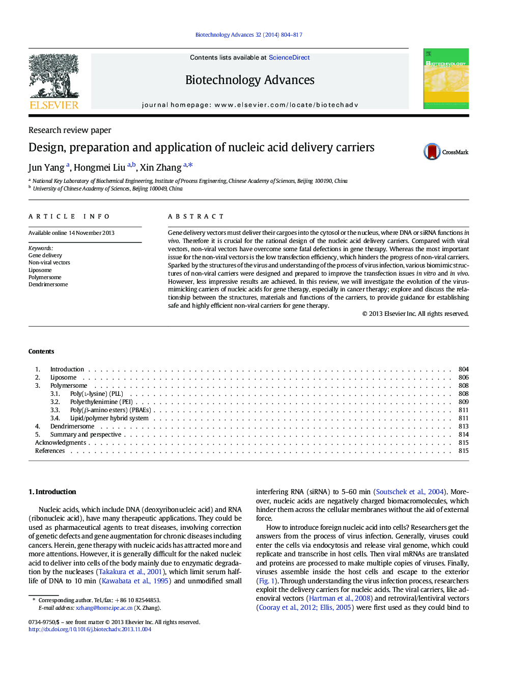 Design, preparation and application of nucleic acid delivery carriers