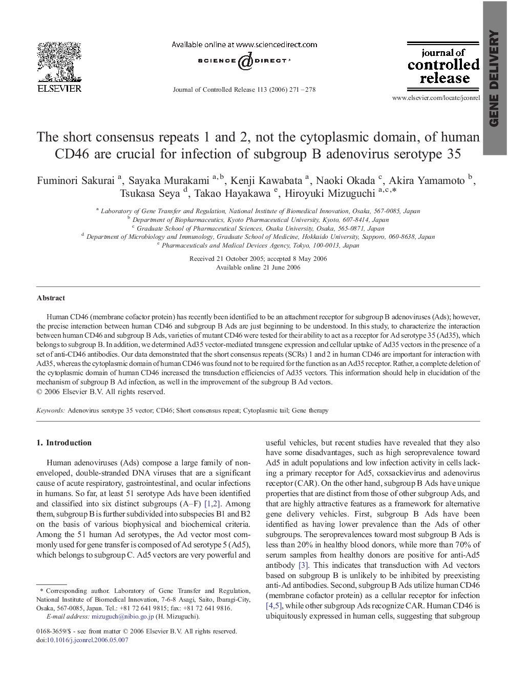 عکس صفحه اول مقاله: The short consensus repeats 1 and 2, not the cytoplasmic domain, of human CD46 are crucial for infection of subgroup B adenovirus serotype 35 The short consensus repeats 1 and 2, not the cytoplasmic domain, of human CD46 are crucial for infection of subgroup B adenovirus serotype 35