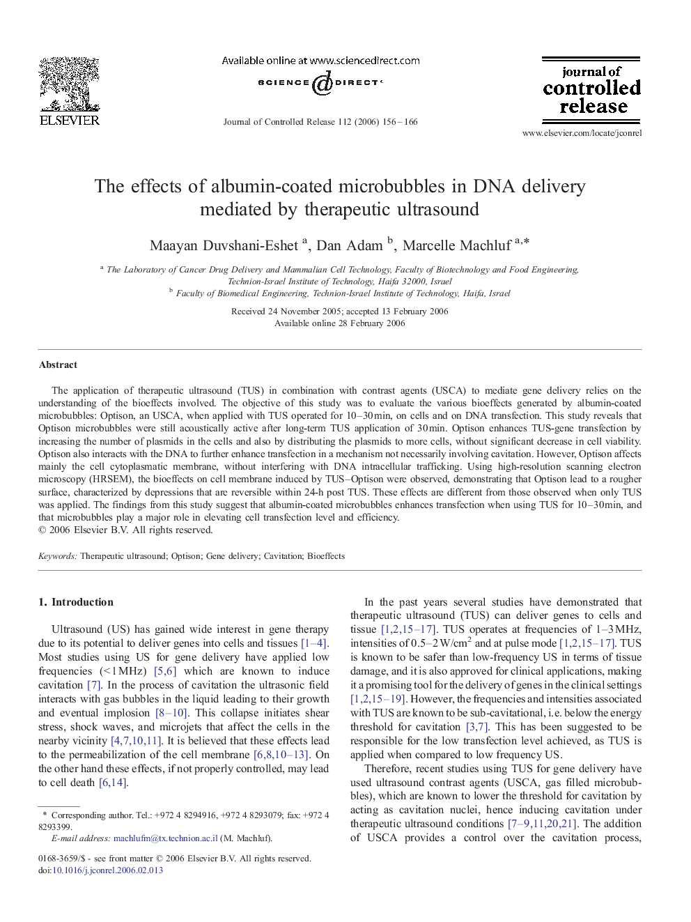 The effects of albumin-coated microbubbles in DNA delivery mediated by therapeutic ultrasound