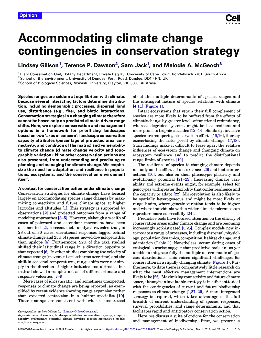 Accommodating climate change contingencies in conservation strategy