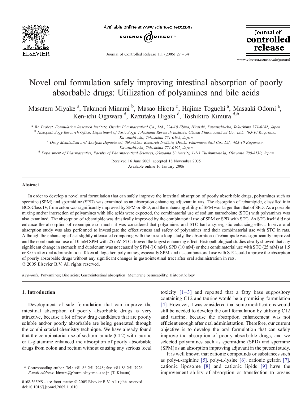 Novel oral formulation safely improving intestinal absorption of poorly absorbable drugs: Utilization of polyamines and bile acids